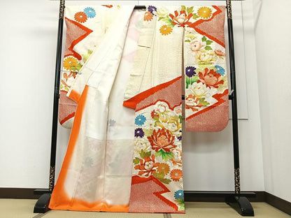 平和屋着物■豪華振袖　駒刺繍　絞り　草花文　金彩　正絹　逸品　CABI9263ua