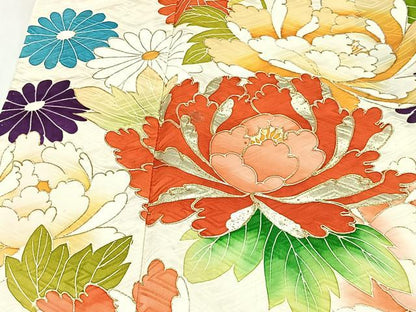 平和屋着物■豪華振袖　駒刺繍　絞り　草花文　金彩　正絹　逸品　CABI9263ua