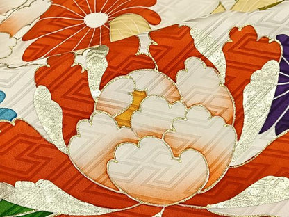 平和屋着物■豪華振袖　駒刺繍　絞り　草花文　金彩　正絹　逸品　CABI9263ua