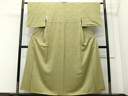 平和屋着物■上質な色無地　枝花地紋　苗色　正絹　逸品　CABI9265ua