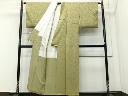 平和屋着物■上質な色無地　枝花地紋　苗色　正絹　逸品　CABI9265ua