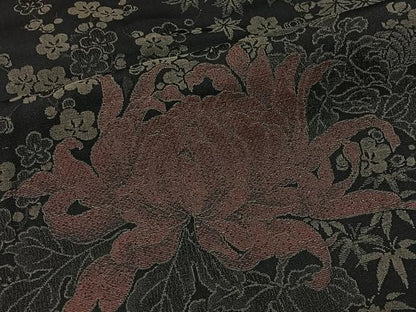 平和屋着物∞羽織　寿光織　牡丹　黒地　銀糸　正絹　逸品　CABI9268ua