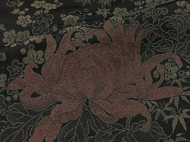 平和屋着物∞羽織　寿光織　牡丹　黒地　銀糸　正絹　逸品　CABI9268ua