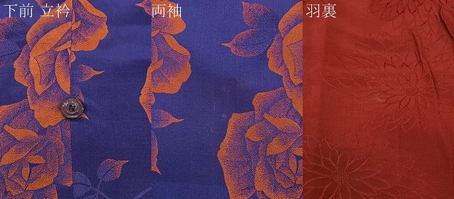 平和屋着物∞アンティーク　大正ロマン　道行コート　お召地　バラ　松屋扱い　ロング丈　正絹　逸品　CABI9272ua