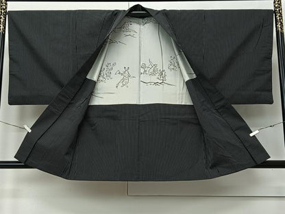 平和屋着物∞男性　羽織　お召地　縞　黒地　大丸扱い　正絹　逸品　CABI9273ua
