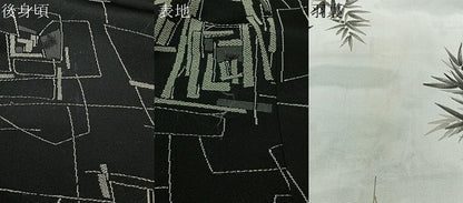 平和屋着物∞道中着　お召地　幾何学文　黒地　ロング丈　正絹　逸品　CABI9275ua