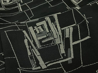 平和屋着物∞道中着　お召地　幾何学文　黒地　ロング丈　正絹　逸品　CABI9275ua