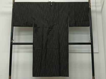平和屋着物∞道中着　単衣　紬地　霞文　黒地　ロング丈　正絹　逸品　CABI9276ua