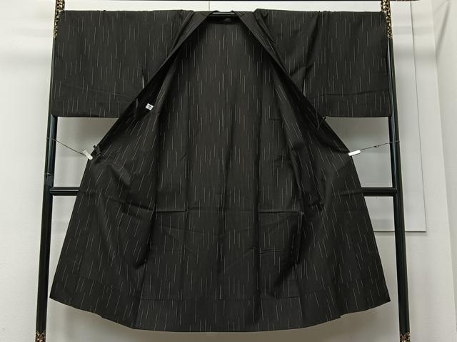平和屋着物∞道中着　単衣　紬地　霞文　黒地　ロング丈　正絹　逸品　CABI9276ua