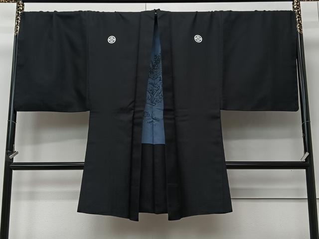 平和屋着物∞男性　長羽織　黒紋付　洗える着物　CABI9277ua