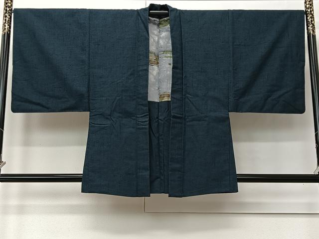 平和屋着物∞男性　羽織　紬地　高麗納戸色　正絹　逸品　CABI9279ua