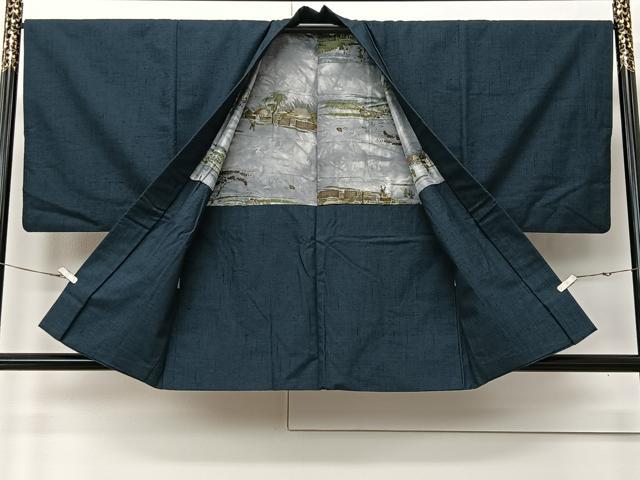 平和屋着物∞男性　羽織　紬地　高麗納戸色　正絹　逸品　CABI9279ua