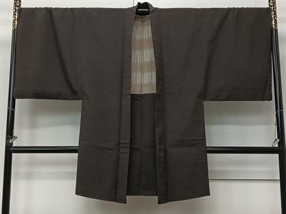 平和屋着物∞男性　長羽織　赤墨色　正絹　逸品　CABI9280ua