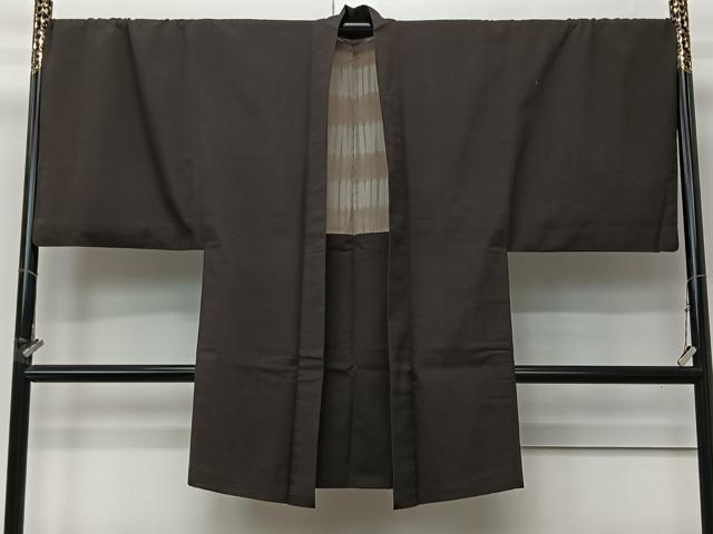 平和屋着物∞男性　長羽織　赤墨色　正絹　逸品　CABI9280ua
