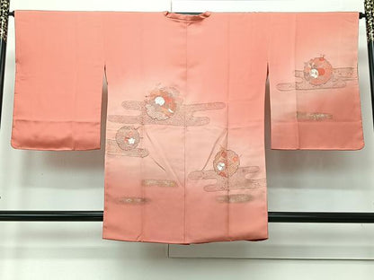 平和屋着物∞中国三大刺繍　スワトウ刺繍　道行コート　翠山刺繍　雪輪草花文　暈し染め　金銀彩　反端付き　正絹　逸品　未使用　CABI9281ua