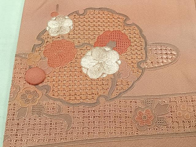 平和屋着物∞中国三大刺繍　スワトウ刺繍　道行コート　翠山刺繍　雪輪草花文　暈し染め　金銀彩　反端付き　正絹　逸品　未使用　CABI9281ua