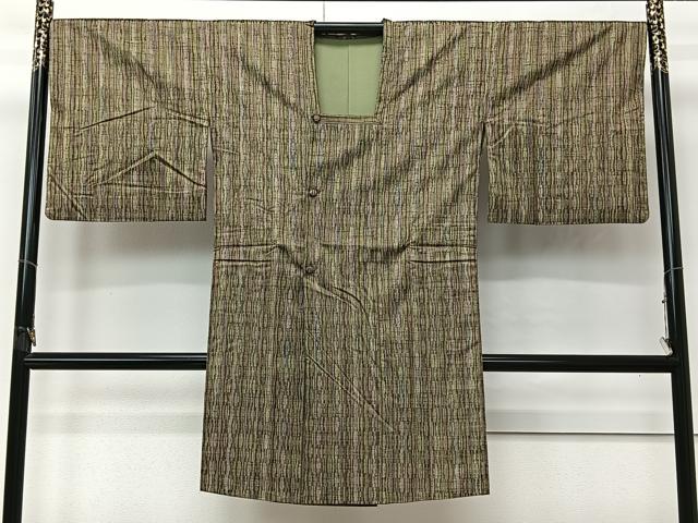 平和屋着物∞道行コート　紬地　縞　ロング丈　ますいわ屋扱い　正絹　逸品　CABI9282ua