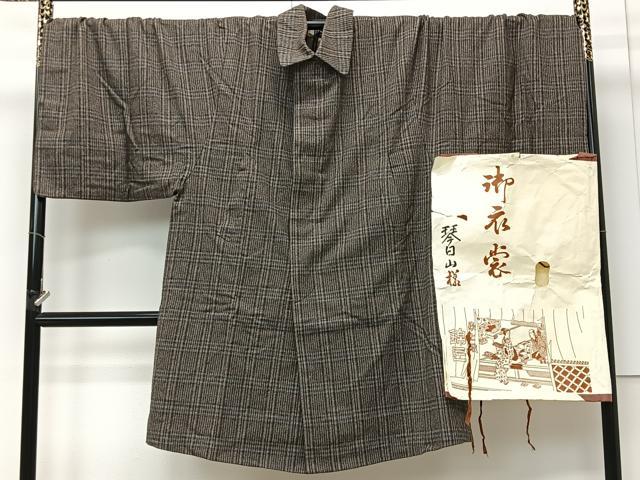 平和屋着物∞男性　角袖　格子　たとう紙付き　ウール　CABI9287ua