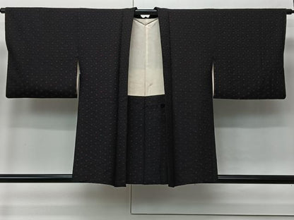 平和屋着物∞羽織　絞り　亀甲地紋　黒地　正絹　逸品　CABI9293ua