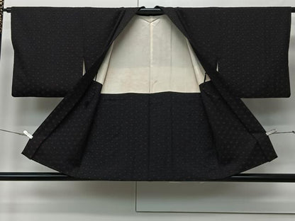 平和屋着物∞羽織　絞り　亀甲地紋　黒地　正絹　逸品　CABI9293ua