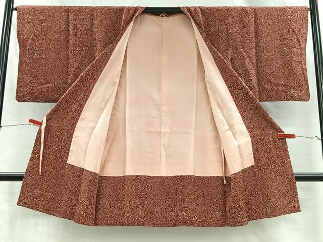 平和屋着物＃道行コート　型染め　更紗花唐草文　ロング丈　正絹　逸品　CABI9296ua