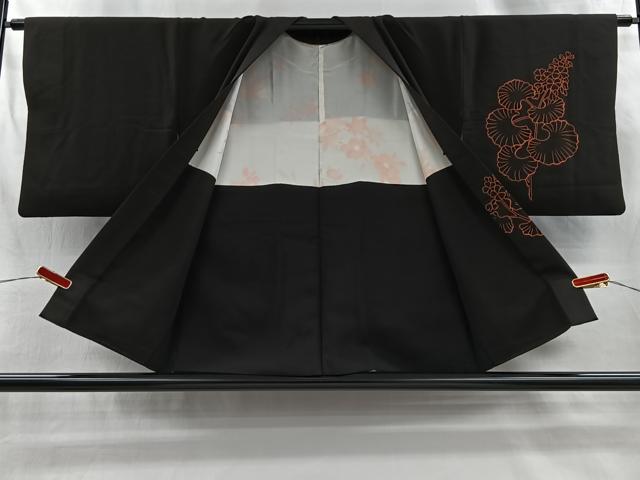 平和屋着物＃羽織　刺繍　草花文　黒地　正絹　逸品　CABI9297ua