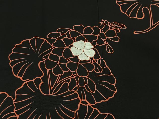 平和屋着物＃羽織　刺繍　草花文　黒地　正絹　逸品　CABI9297ua