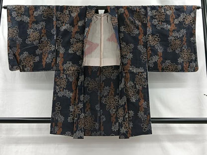 平和屋着物＃羽織　紬地　銘仙　舞花文　正絹　逸品　未使用　CABI9309ua