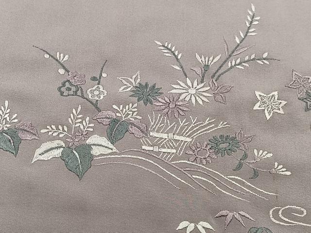 平和屋着物＃羽織　総刺繍　流水草花文　正絹　逸品　CABI9314ua