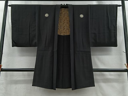 平和屋着物＃男性　長羽織　黒紋付　正絹　逸品　CABI9318ua