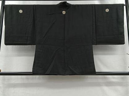 平和屋着物＃男性　羽織　黒紋付　正絹　逸品　CABI9319ua