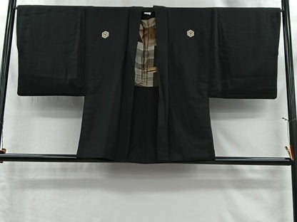 平和屋着物＃男性　羽織　黒紋付　正絹　逸品　CABI9319ua