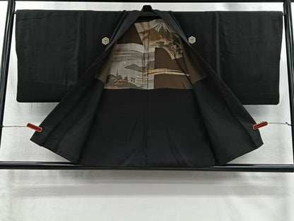 平和屋着物＃男性　羽織　黒紋付　正絹　逸品　CABI9319ua