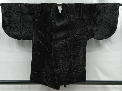 平和屋着物＃和装コート　霞文　黒地　ベロア　CABI9321ua