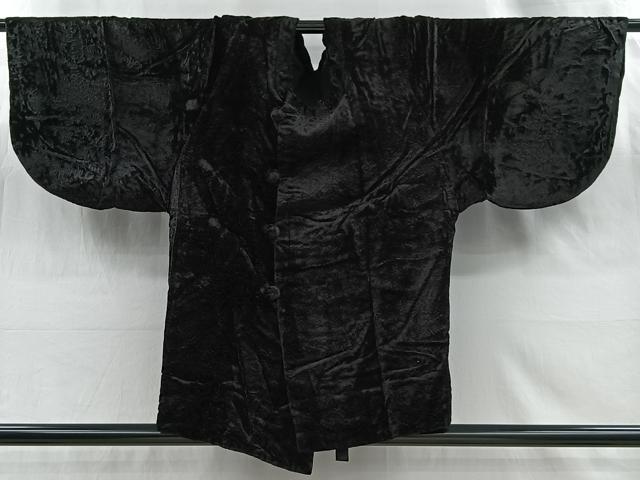 平和屋着物＃和装コート　霞文　黒地　ベロア　CABI9321ua