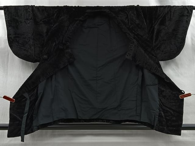 平和屋着物＃和装コート　霞文　黒地　ベロア　CABI9321ua
