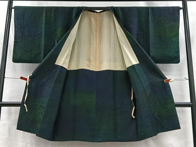 平和屋着物＃道行コート　鉄泉染　草花地紋　暈し染め　ロング丈　反端付き　正絹　逸品　CABI9322ua