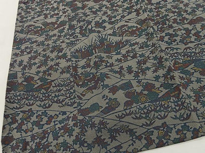 平和屋着物＃人間国宝　南部芳松　突彫り 道行コート　草花文　鬼しぼ縮緬　ショール付き　ロング丈　正絹　逸品　CABI9324ua