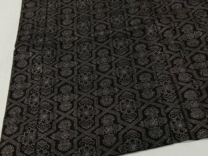 平和屋着物＃羽織　更紗花文　黒地　正絹　逸品　CABI9337ua