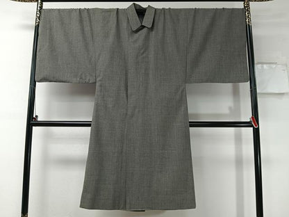 平和屋着物＃男性　和装コート　角袖　色無地　鉛色　ロング丈　正絹　逸品　CABI9344ua