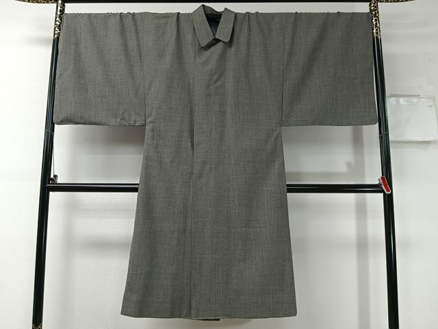 平和屋着物＃男性　和装コート　角袖　色無地　鉛色　ロング丈　正絹　逸品　CABI9344ua