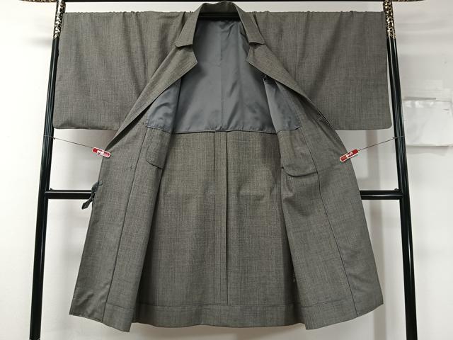平和屋着物＃男性　和装コート　角袖　色無地　鉛色　ロング丈　正絹　逸品　CABI9344ua
