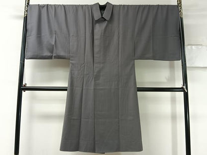 平和屋着物＃男性　和装コート　角袖　色無地　灰色　ロング丈　正絹　逸品　CABI9345ua