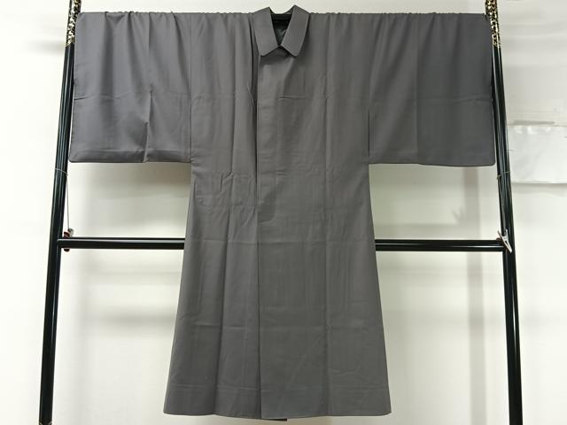 平和屋着物＃男性　和装コート　角袖　色無地　灰色　ロング丈　正絹　逸品　CABI9345ua