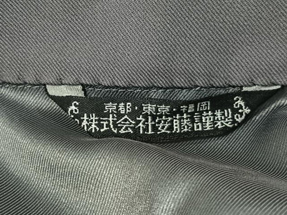 平和屋着物＃男性　和装コート　角袖　色無地　灰色　ロング丈　正絹　逸品　CABI9345ua