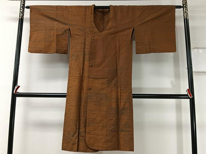 平和屋着物＃道行コート　単衣　紬地　霞文　ロング丈　正絹　逸品　CABI9356ua