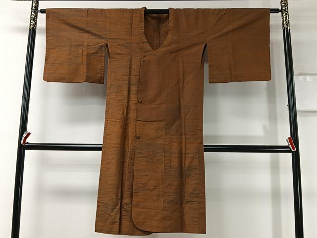 平和屋着物＃道行コート　単衣　紬地　霞文　ロング丈　正絹　逸品　CABI9356ua