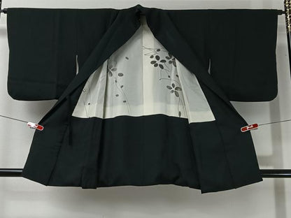 平和屋着物＃道中着　芝草地紋　黒地　正絹　逸品　CABI9357ua