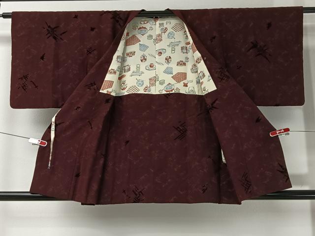 平和屋着物＃道行コート　輪奈ビロード　幾何学文　正絹　逸品　CABI9359ua