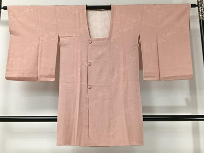 平和屋着物＃道行コート　枝花地紋　一斤染色　ロング丈　正絹　逸品　CABI9362ua
